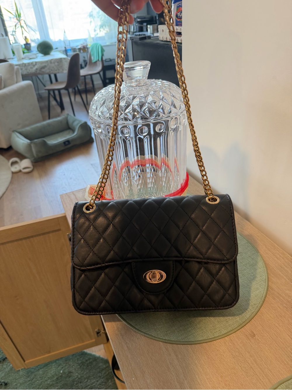 ASOS Black Quilted Shoulder Bag with Gold Chain Strap